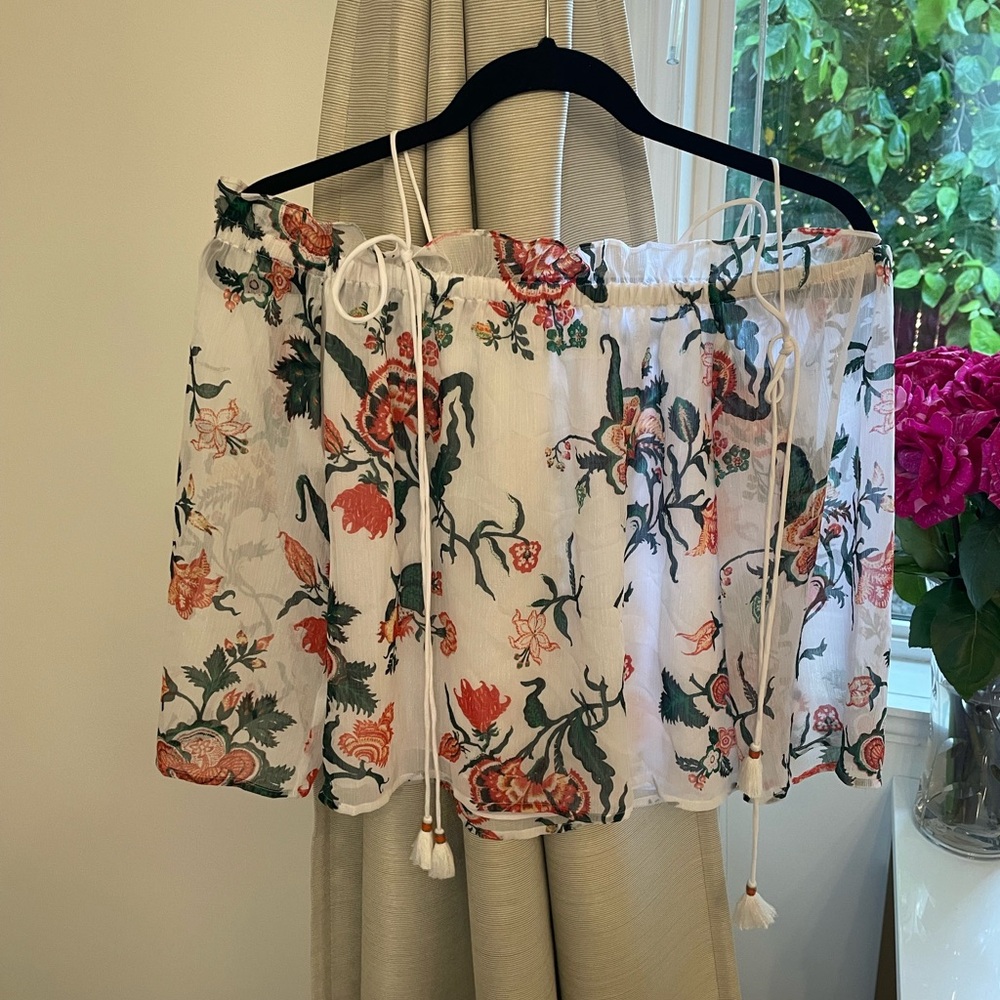Club Monaco Floral Off-Shoulder Blouse - White and Multicolor